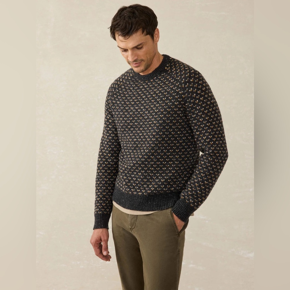 NWT Faherty Donegal Crew Sweater Charcoal Birdseye Marl Knit Size S